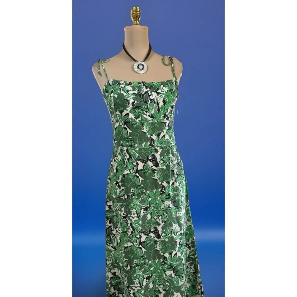 Free People Green Floral Linen Blend Midi Dress Festival Resort Boho | Worn Once - Picture 5 of 11